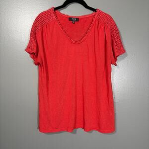 Modern Canvas Women's Orange Boho Knit Top - Size XL - Crochet Lace Shoulders